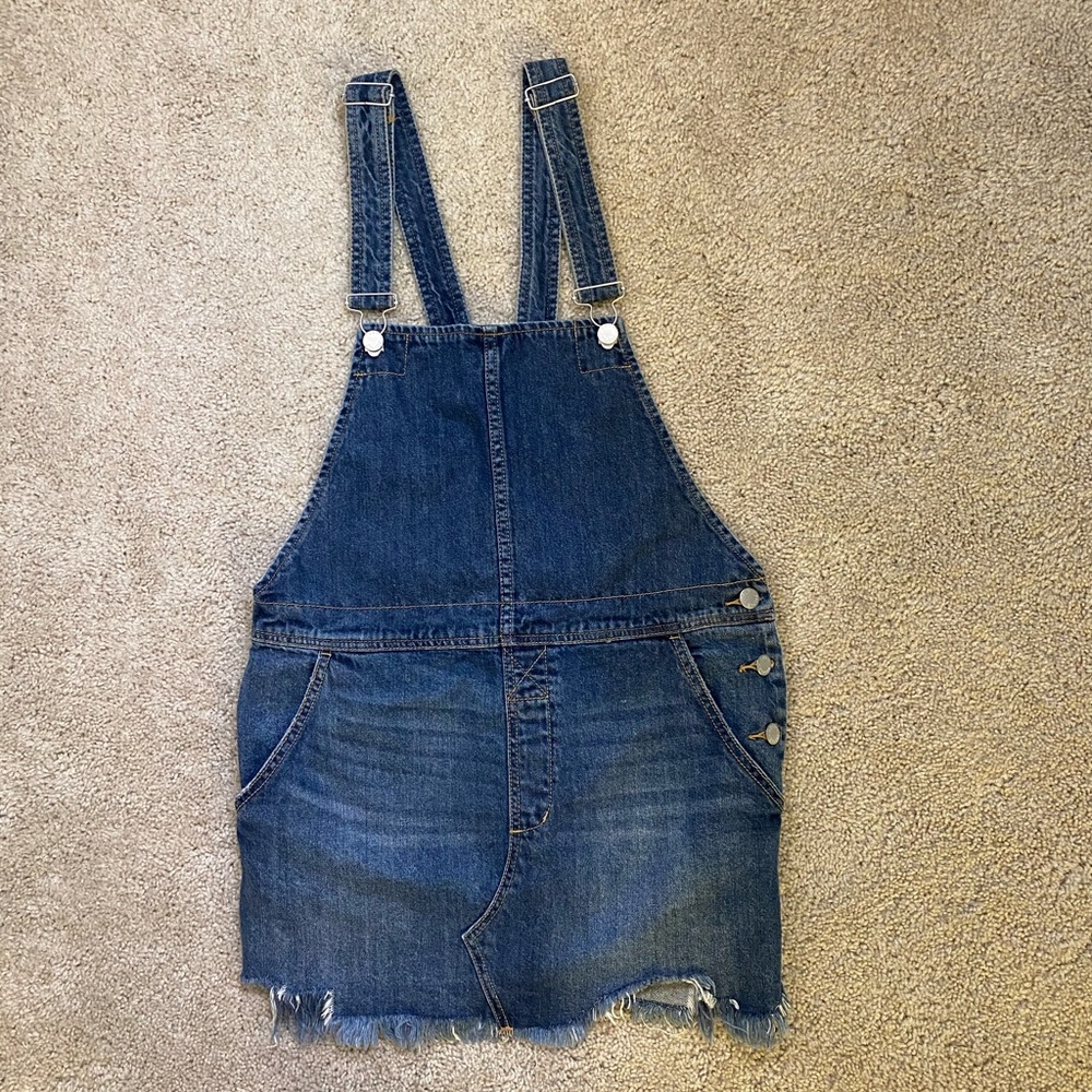 Free People Blue Denim Overall Mini Skirt